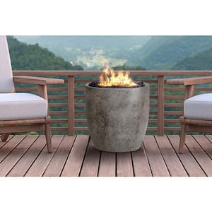 Napa 24 in. x 25 in. Round Concrete Liquid Propane Fire Pit in Pewter with 27 lbs. Bag of 0.75 in. Black Lava Rocks