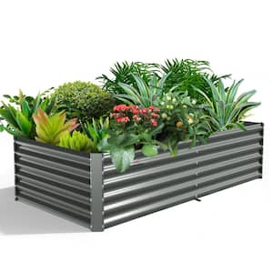 8 ft. L x 4 ft. W x 1.5 ft. H Gray Rectangular Galvanized Steel Raised Garden Bed Above Ground Modular Planter Boxes