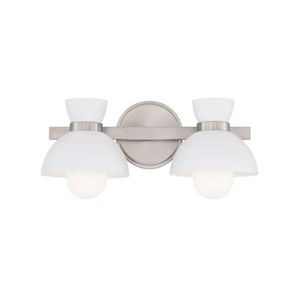 TUXEDO PARK LIGHTING 16.5 in. 2-Light Brushed Nickel Vanity Light with White Metal Shades