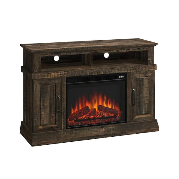 SAUDER 47.48 in. Carbon Oak Rectangle Engineered Wood TV Console with Fireplace Fits TV's up to 50 in.