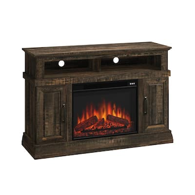 47.48 in. Carbon Oak Rectangle Engineered Wood TV Console with Fireplace Fits TV's up to 50 in.