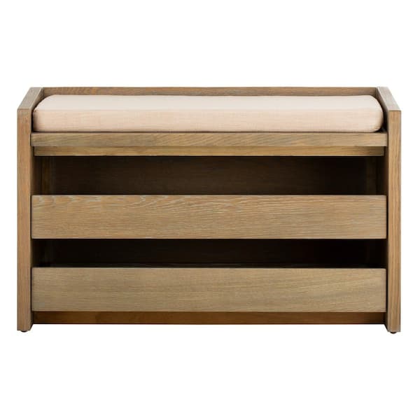 Percy 21 in. H x 34 in. W x 18 in. D Rustic Oak/Beige Linen Storage Bench