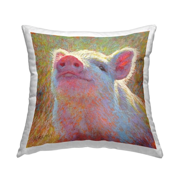 Stupell Industries Impressionist Smiling Pig Pink Abstract Polyester 18 in. x 18 in. Throw Pillow
