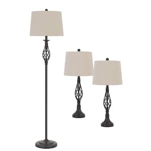 3-Piece Unipac Metal Table Lamp Set with 61 in. H Floor Lamp and 29 in. H Table Lamp in Armadillo Finish