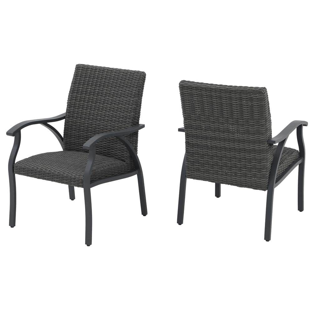 Aluminum Frame Outdoor Wicker Dining Chairs with Foam Cushion, Black (Set o