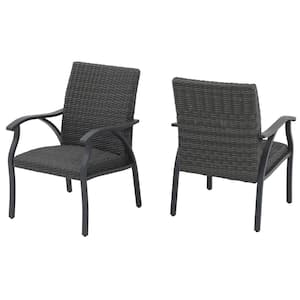 Aluminum Frame Outdoor Wicker Dining Chairs with Foam Cushion, Black (Set of 2)