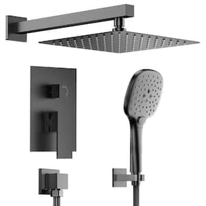 3-Spray Patterns with 2.5 GPM 10 in. Wall Mount Dual Shower Heads with Handheld in Matte Black (Valve Included)