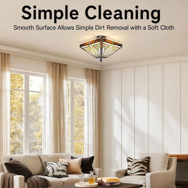 OUKANING 13.78 in. 2-Light Vintage Elegant Multi-Colored Stained