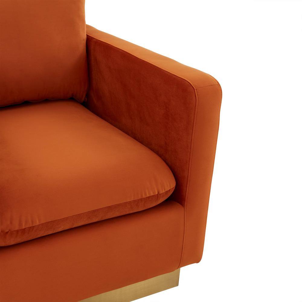 Nervo Orange Marmalade Velvet Accent Chair with Wood Frame