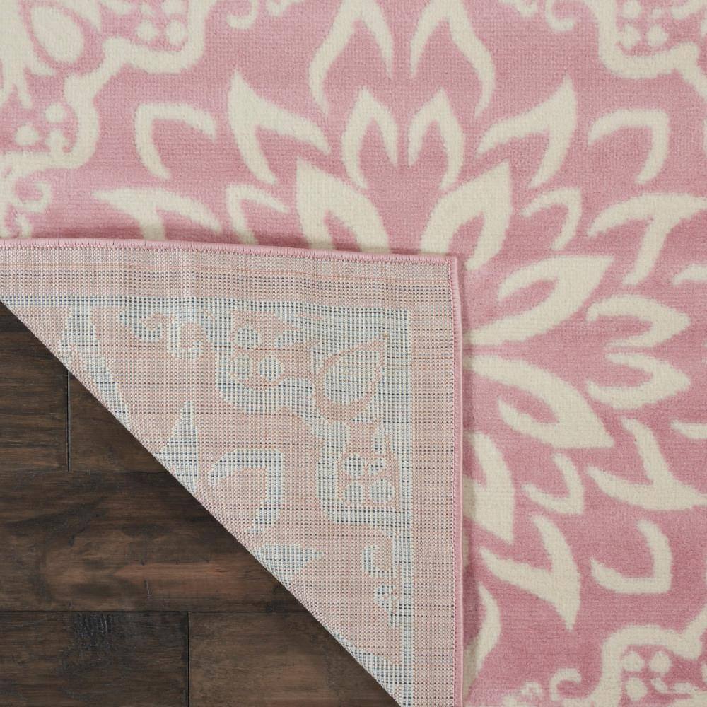 Ivory and Pink Floral Synthetic 8' x 10' Rectangular Rug