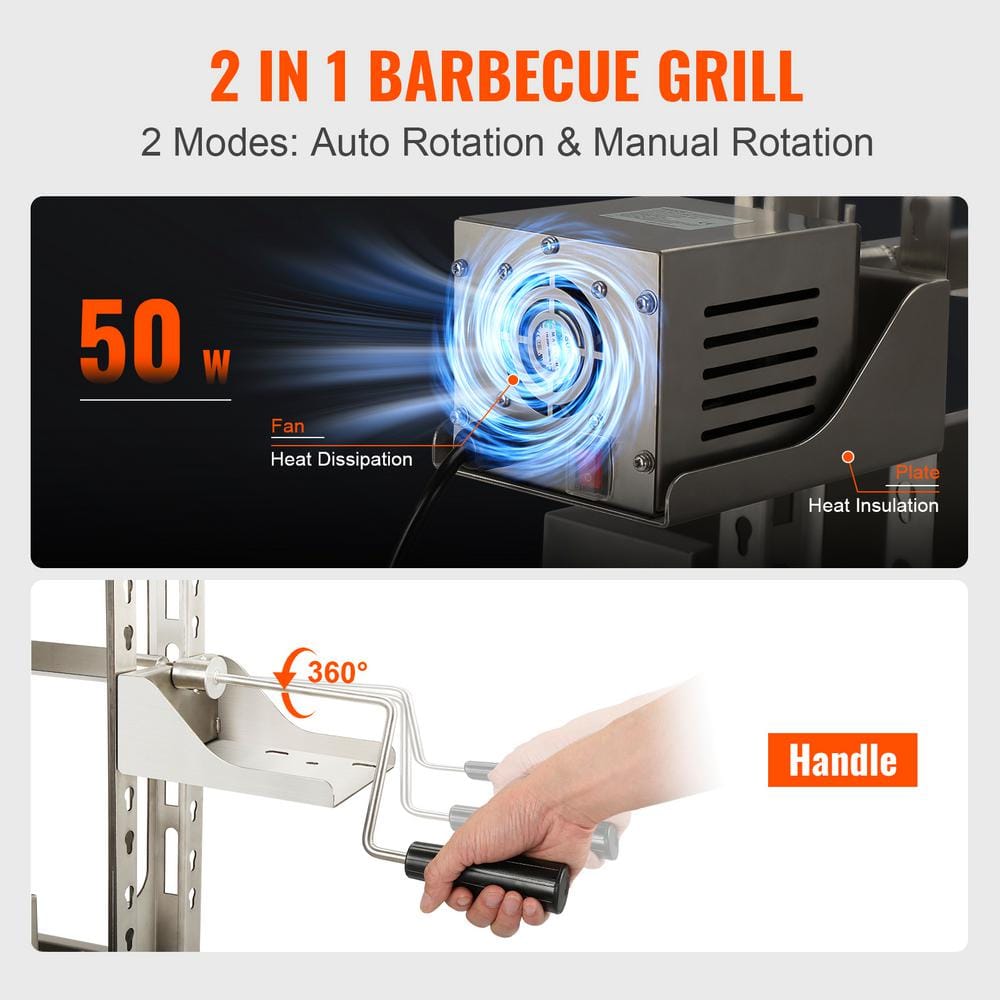 VEVOR 46" Stainless Steel Rotisserie Grill with Adjustable Height