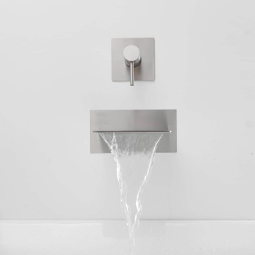 Brushed Nickel Wall-Mount Waterfall Tub Faucet
