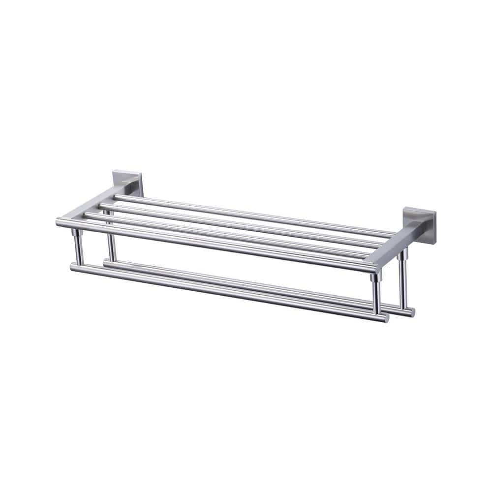 WOWOW 16 in. Wall Mounted Double Towel Bar in Brushed Nickel 4050102-16 ...