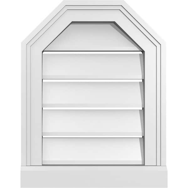 Ekena Millwork 14" x 18" Octagonal Top Surface Mount PVC Gable Vent: Functional with Brickmould Sill Frame