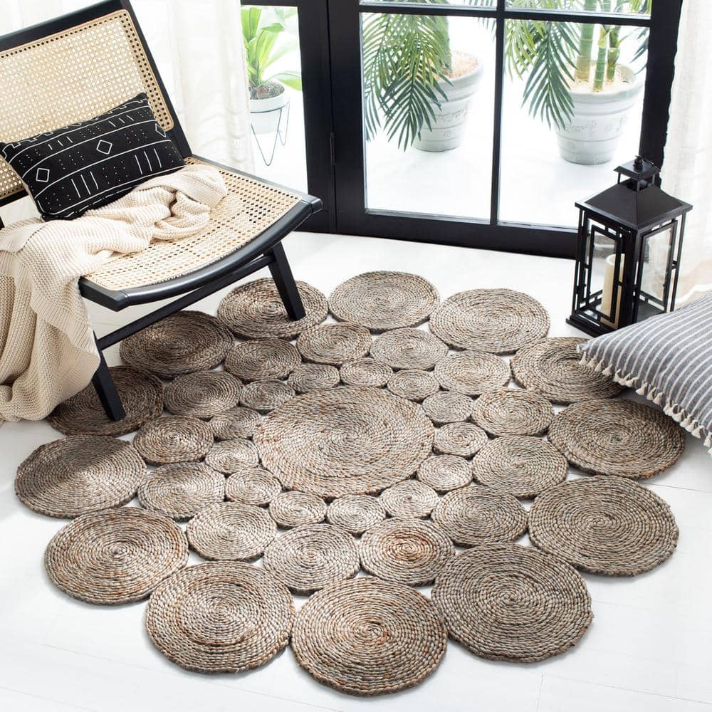 Handmade Round Gray Jute Non-slip Area Rug