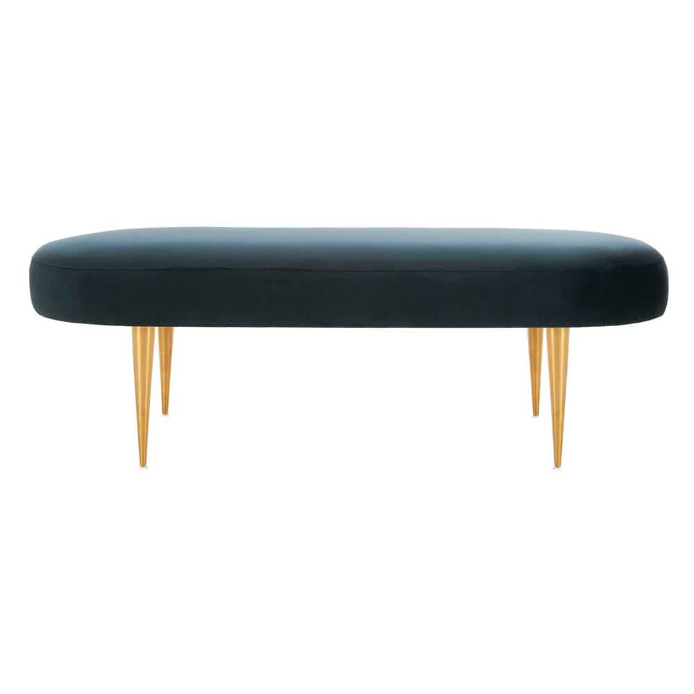 Elegant Black Velvet 48" Transitional Oval Bench with Gold Legs