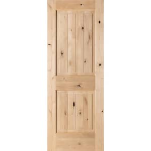 30 in. x 80 in. Knotty Alder 2 Panel Square Top with V-Groove Solid Wood Core Interior Door Slab