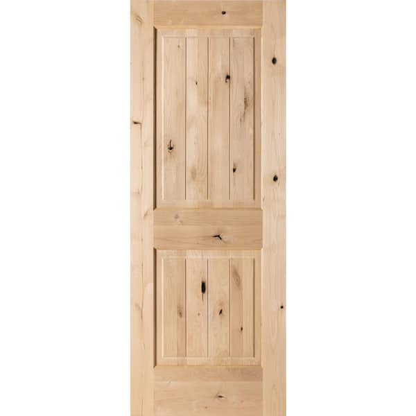Krosswood Doors 30 in. x 80 in. Knotty Alder 2 Panel Square Top with V-Groove Solid Wood Core Interior Door Slab