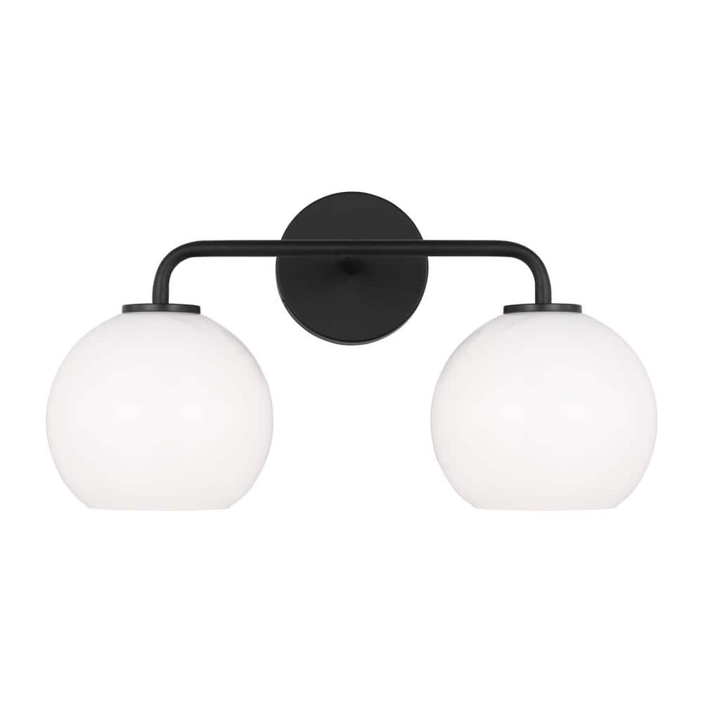 Orley 17.5 in. 2-Light Midnight Black Bathroom Vanity Light with Milk Glass Shades price history on PriceWatchPro