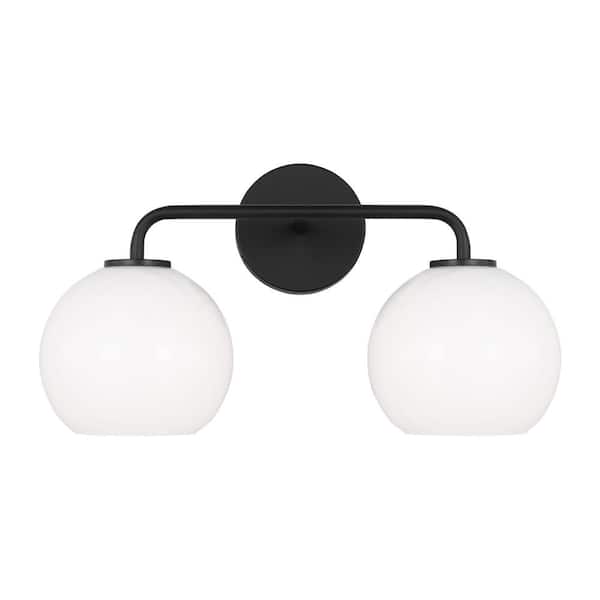 Generation Lighting Orley 17.5 in. 2-Light Midnight Black Bathroom Vanity Light with Milk Glass Shades