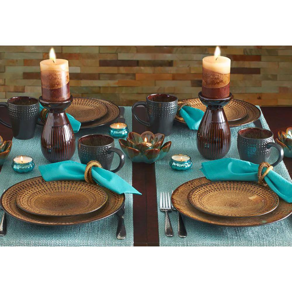 Cambria Brown Ceramic 16-Piece Beaded Dinnerware Set