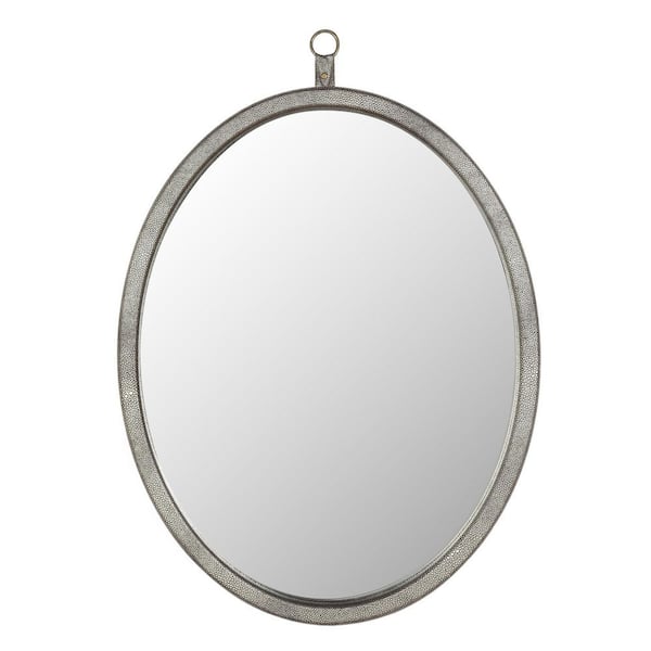 Unbranded 23.6 in. W x 29.9 in. H Oval Framed Wall Bathroom Vanity Mirror in Pewter