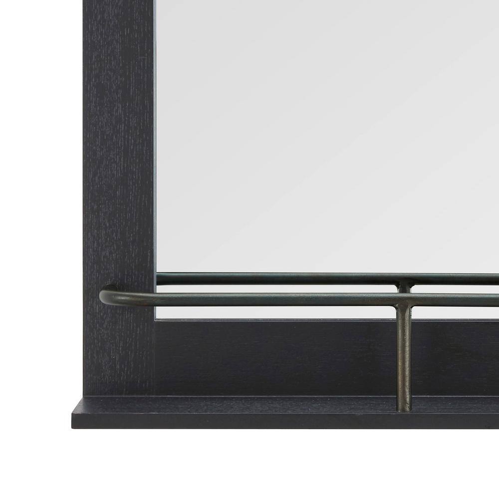 Black Wood Rectangular Barn Door Mirror with Shelf