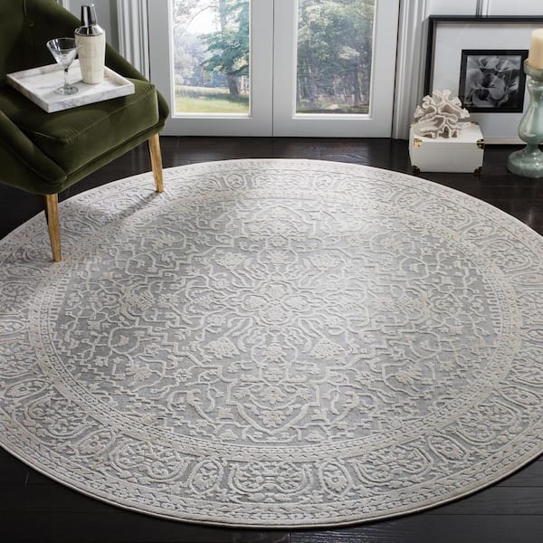 Reflection Light Gray/Cream 3 ft. x 3 ft. Distressed Floral Round Area Rug