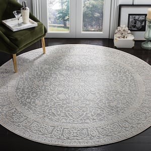 Reflection Light Gray/Cream 5 ft. x 5 ft. Round Distressed Floral Area Rug