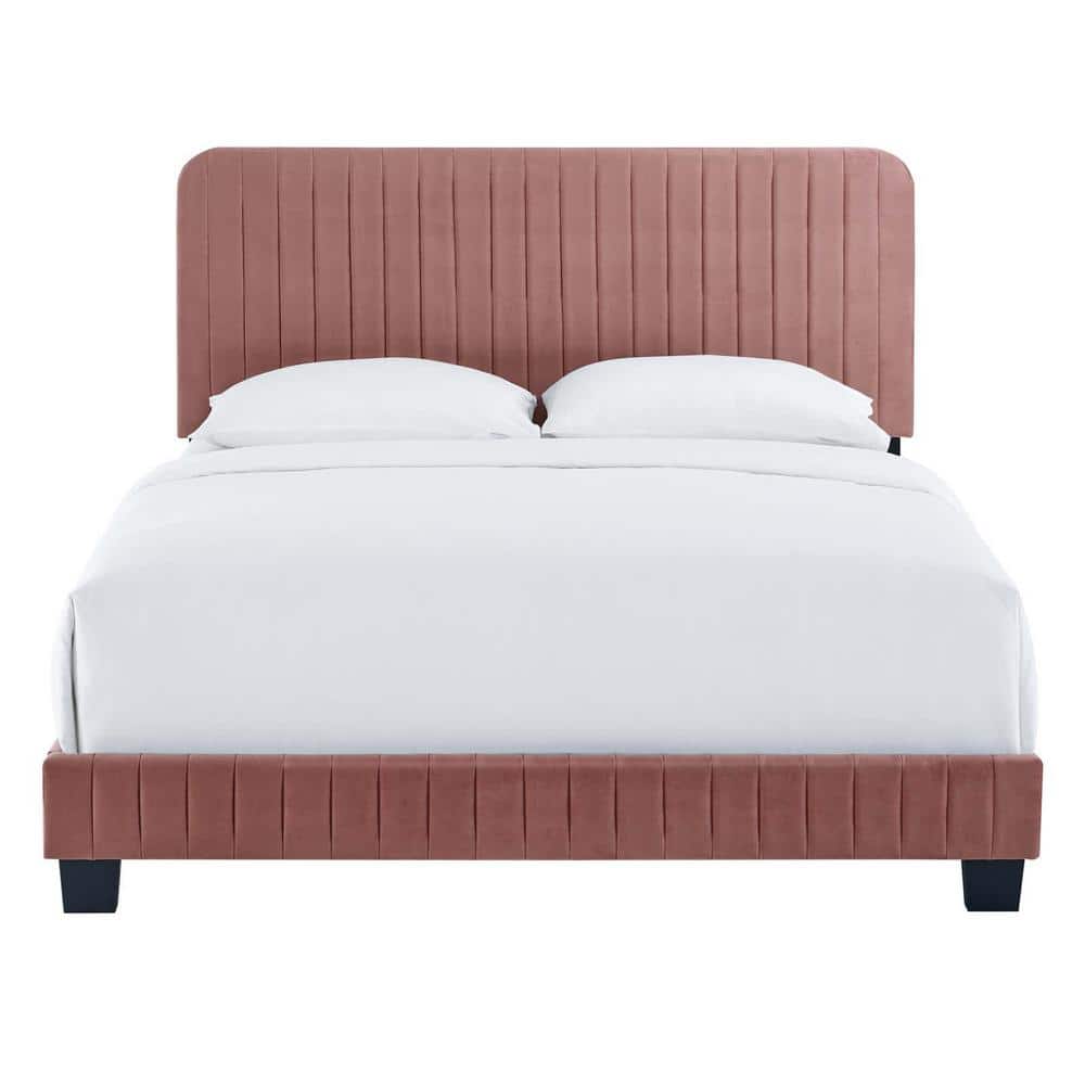 Dusty Rose Channel Tufted Velvet Full Platform Bed