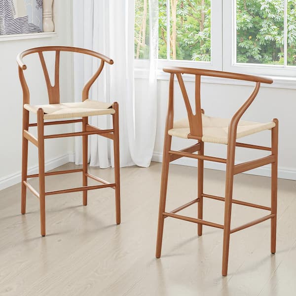 Lirago Walnut Counter Height Fully Assembled Wishbone Bar Stool