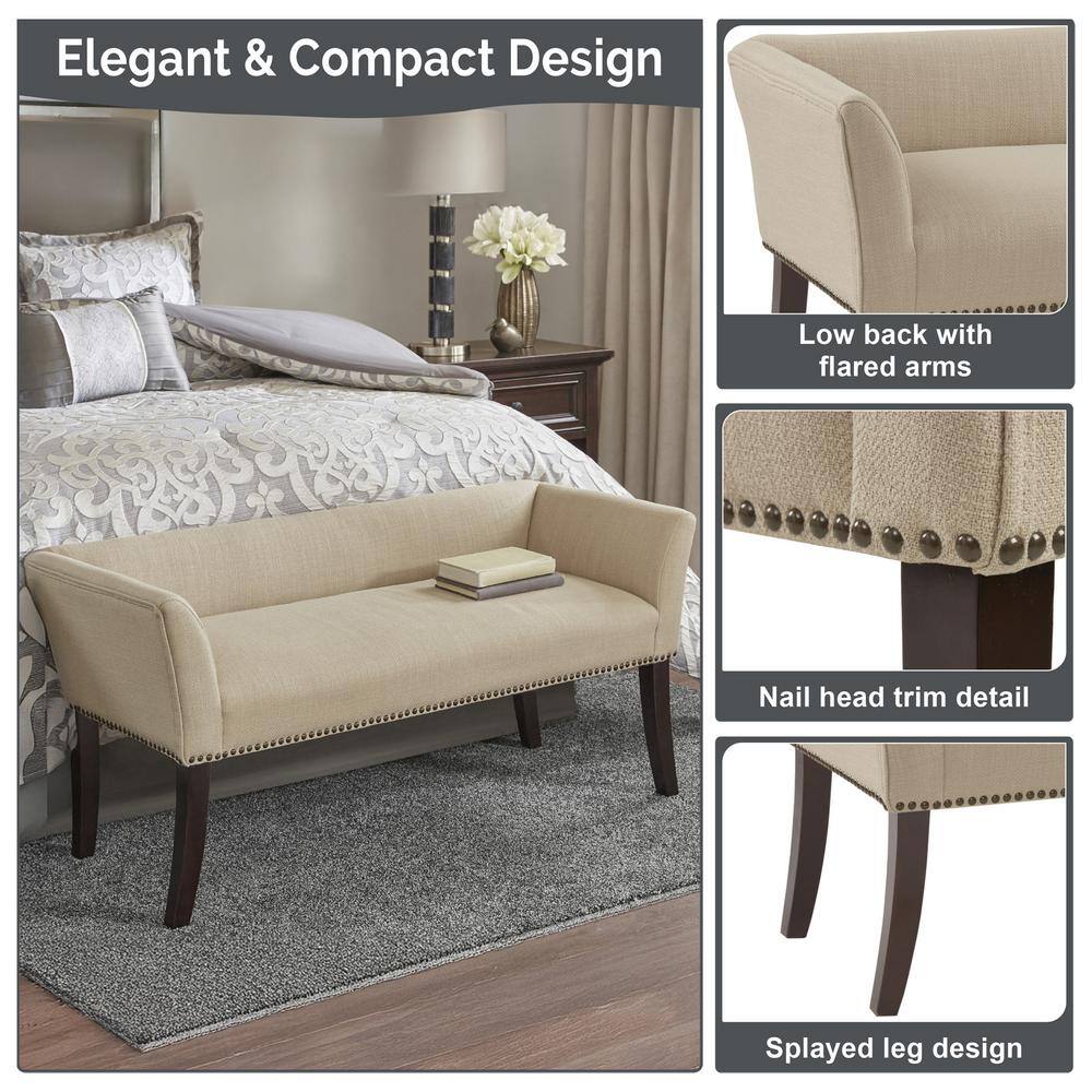 Morocco Wood Finish Cream Upholstered Accent Bench with Nailhead Trim