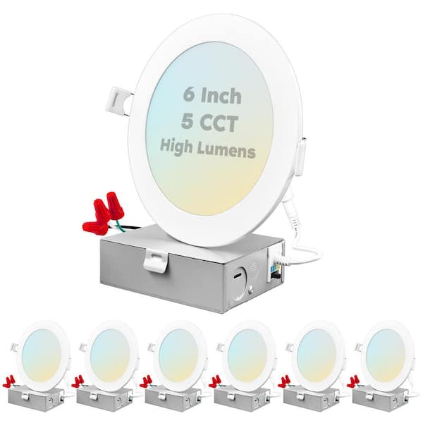 LUXRITE 6 in. Ultra Thin Canless 15-Watt 5 Color Options New Construction Integrated LED Recessed Light Kit J-Box (6-Pack)