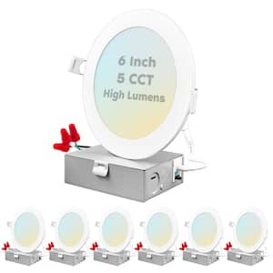 6 in. Ultra Thin Canless 15-Watt 5 Color Options New Construction Integrated LED Recessed Light Kit J-Box (6-Pack)