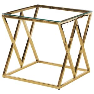 Santa Ana Glass with Stainless Steel Square 21.5 in. End Table Gold