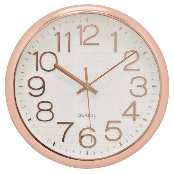 THREE HANDS 12.5 in. Rose Gold Wall Clock