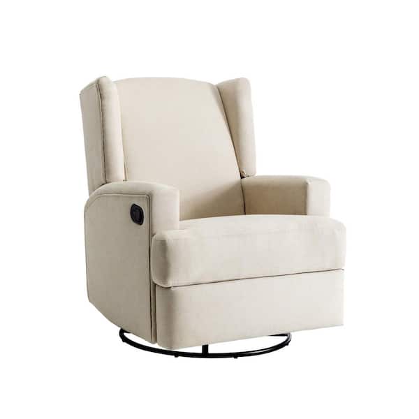 Beach Color Linen Wingback Manual Swivel Rocker Recliner with Metal Base(Set of 1)