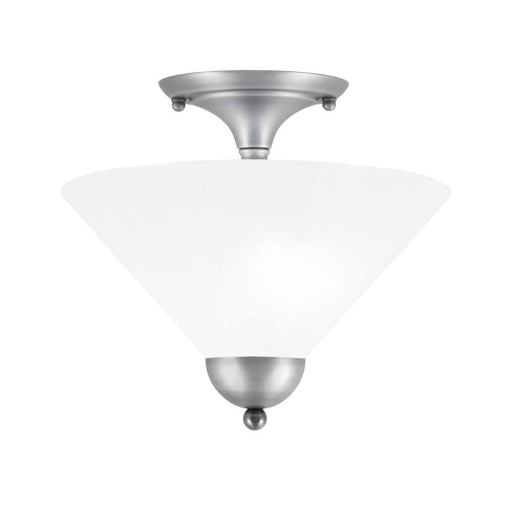 Bristol 12 in. 2-Light Nickel Transitional Semi-Flush Mount with 12 in. Whi