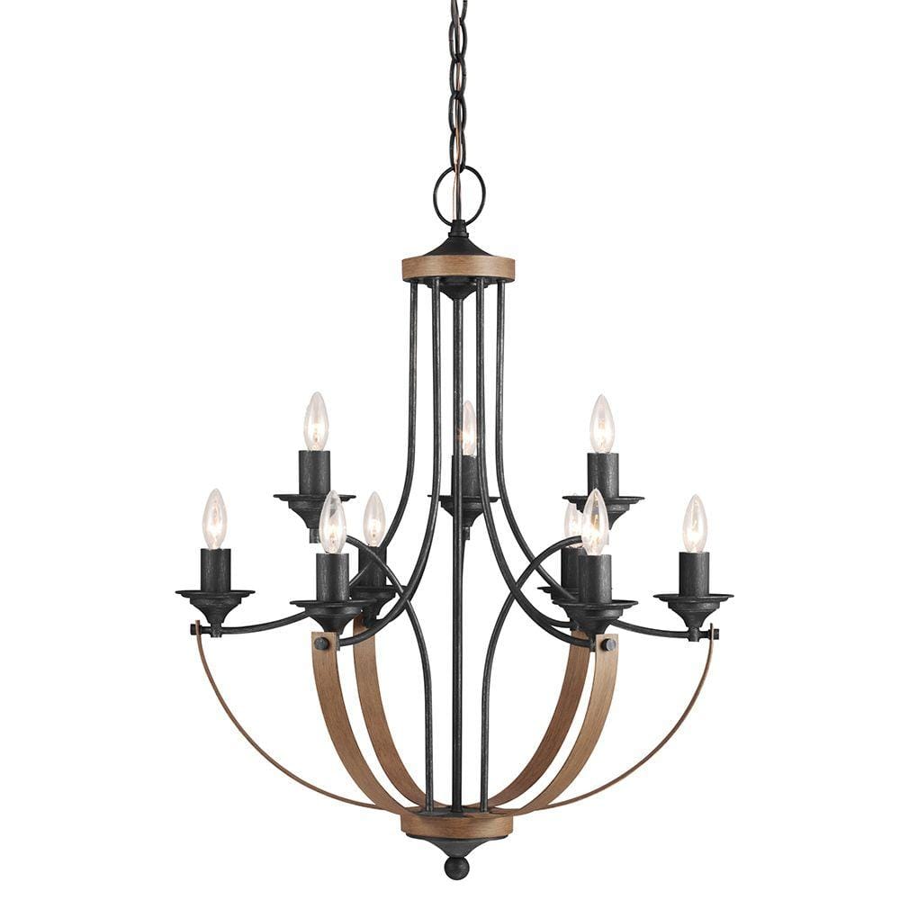 Corbeille 9-Light Weathered Gray and Distressed Oak Contemporary Farmhouse 