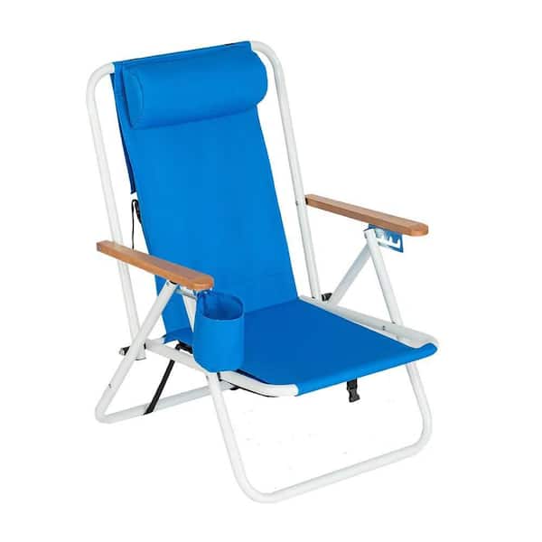 Phewnyzo Portable Blue Metal Iron Folding Adjustable Headrest Beach Chair