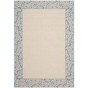 Courtyard Natural/Blue 5 ft. x 8 ft. Border Indoor/Outdoor Patio  Area Rug