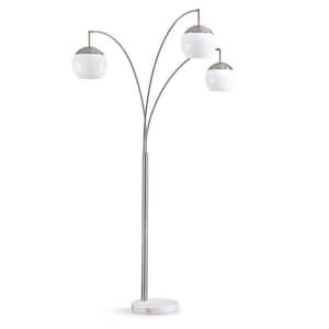 Metro 83 in. Brushed Nickel 3-Lights LED Dimmable Globes Tree Floor Lamp with White Glass Shade and LED Vintage Bulbs