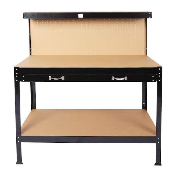 24 in. W x 48 in. D Workbench Tool Storage, Workshop Tools Table Drawer and PegBoard with Wood Top
