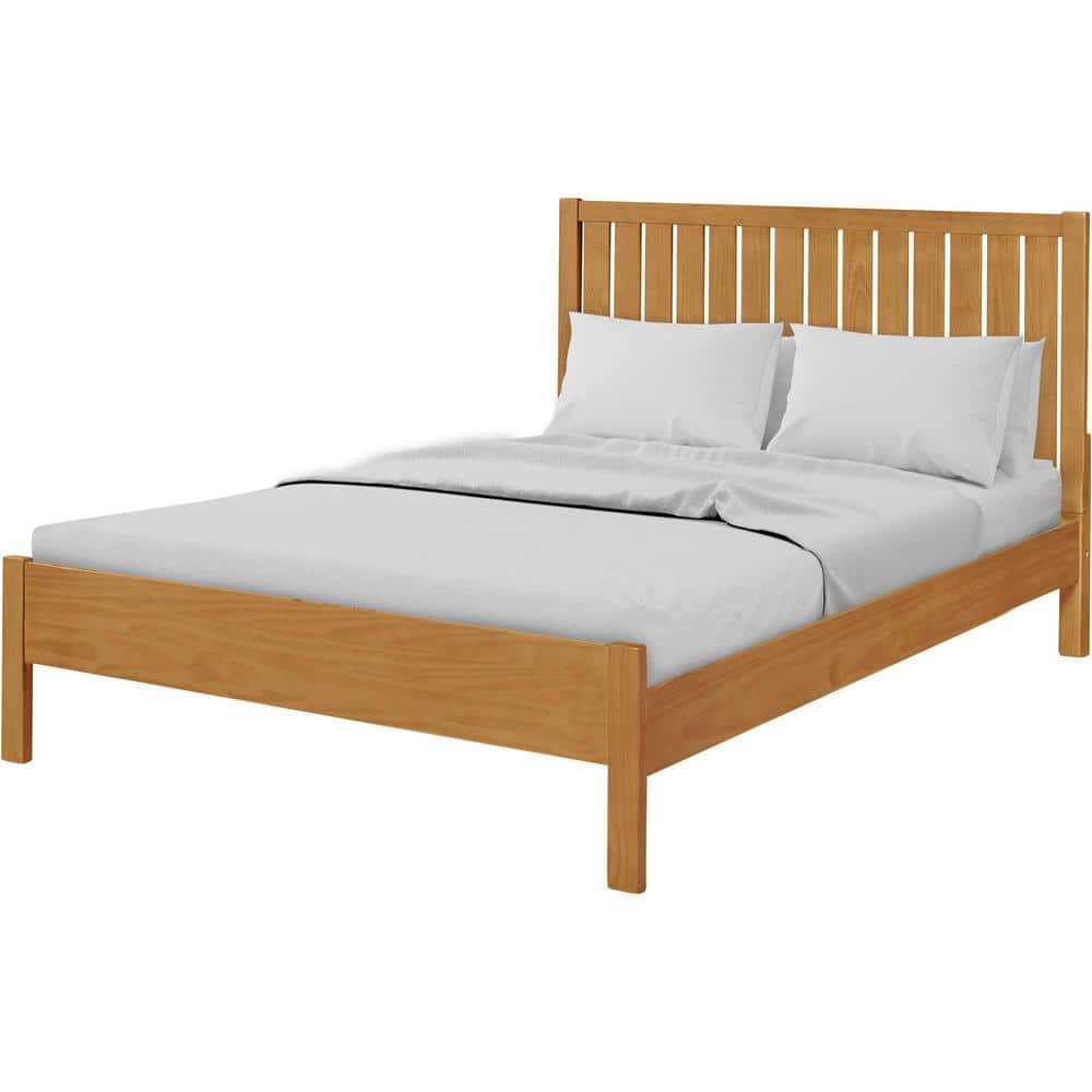 Graham Oak King Solid Pine Wood Platform Bed with Slatted Headboard