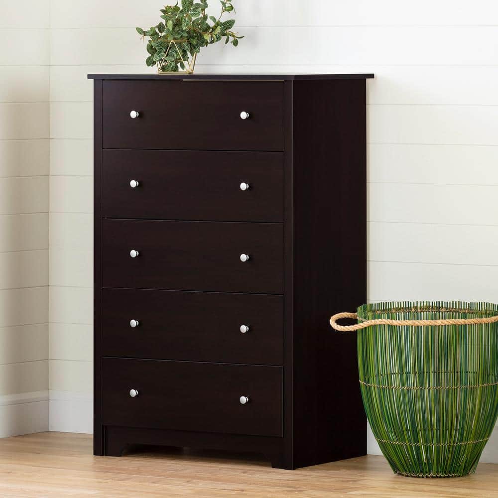 Modern Vertical 5-Drawer Chest in Rich Brown with Soft Close