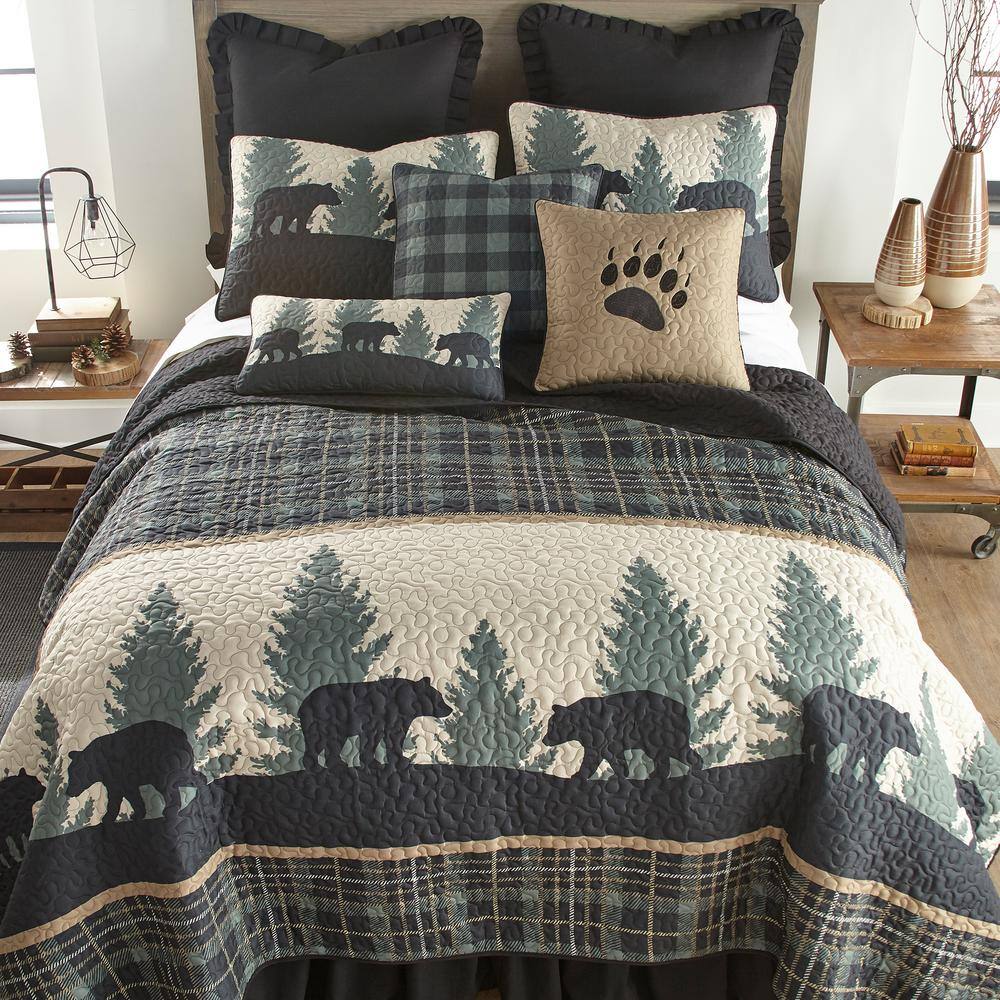 Black and Beige Twin Microfiber Reversible Quilt Set