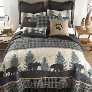 Bear Walk Plaid Green Polyester King Quilt