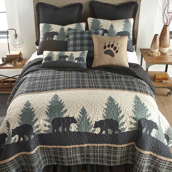 Plaid Bear Forest Mountain Cabin Lodge Country Home FULL/QUEEN Quilt 3 Pc Deer 