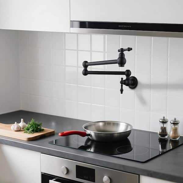 Wall Mounted Pot Filler with Level Handle in Matte Black