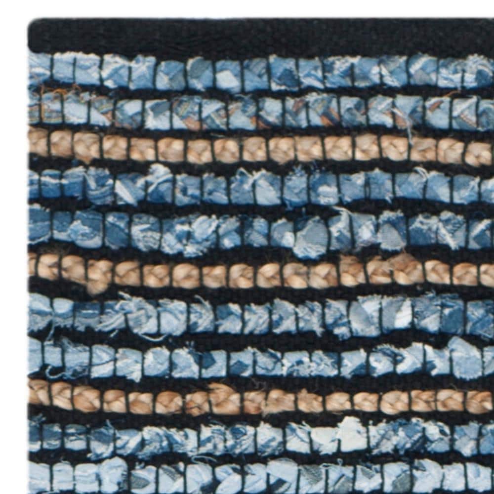 Cape Cod Coastal Handwoven Blue/Natural Jute Runner Rug, 2'3" x 8'